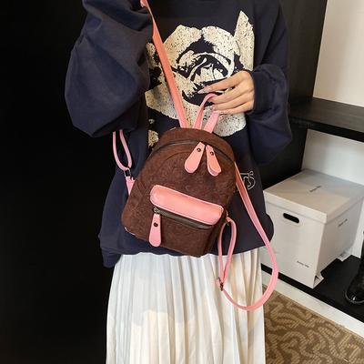 Bags Fashion Travel Ladies Bag Small Bag Vintage Small Backpack Niche Contrast Color Suede Backpack