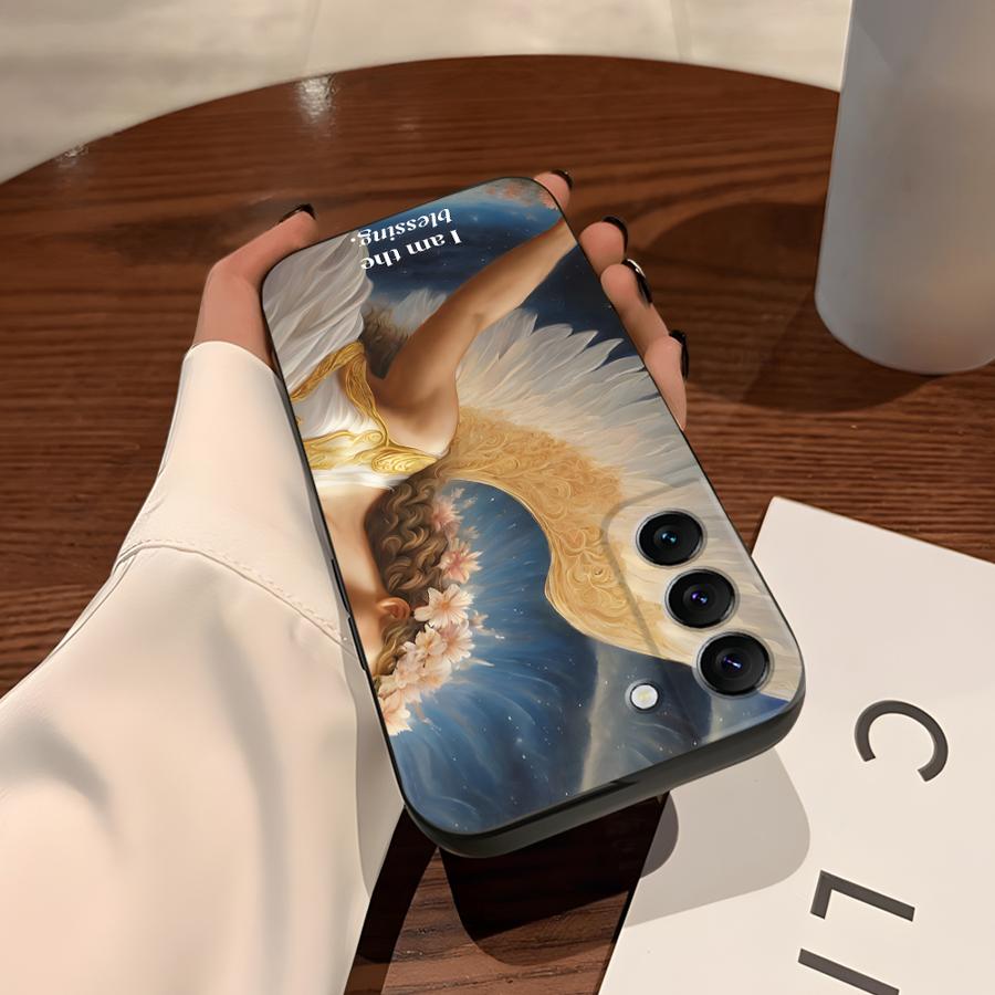 Case for Samsung Galaxy S21 FE S20 S9 S10 S24 Plus Note 8 9 10 20 Ultra S23 Ultra S25 Edge Black Soft Phone Cover Angel Art