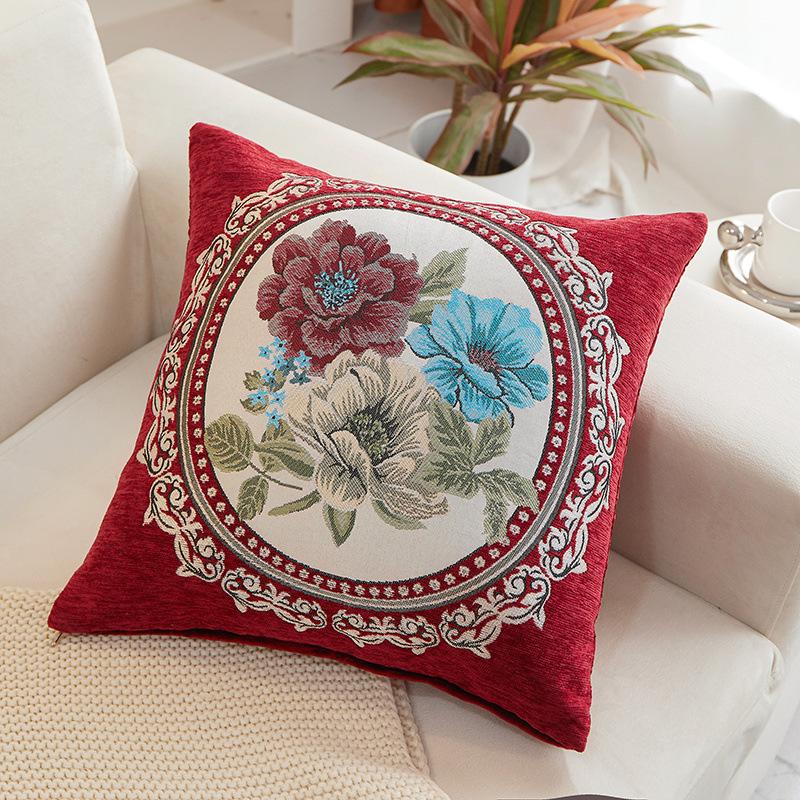 Peony Flower Bedside Soft Cover Backrest Chinese Style Light Luxury Pillow Embroidery