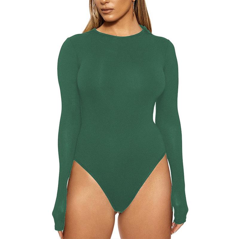 European Fashion Sexy Long Sleeve Bodysuit with Leggings - Solid Color, Round Neck, Perfect for Nightclubs and Home, Autumn/Spring Wear