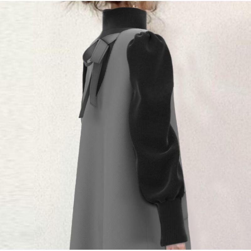 Japoński Nowy Model 2025, Łączona Sukienka z Długim Rękawem, Spódnica w Kształcie Litery A