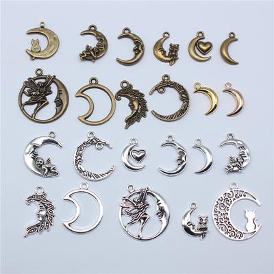 10pcs Moon Charms For Jewelry Making Antique Bronze Silver Color Pendants Making DIY Handmade Tibetan Finding Jewelry