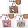 Elephant Hello Kitty Butterfly Embroidered Canvas Tote Bag With Seamed Stitching For Daily Use
