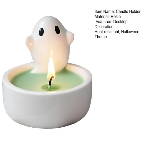 Halloween Ghost Candle Holder Creepy Spider Witch Black Cat Bat Pumpkin Resin Candle Stand Candlestick Table Centerpiece Decoration