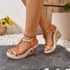 Large size wedge heel sandals women's new platform high heel open toe woven elastic sandals