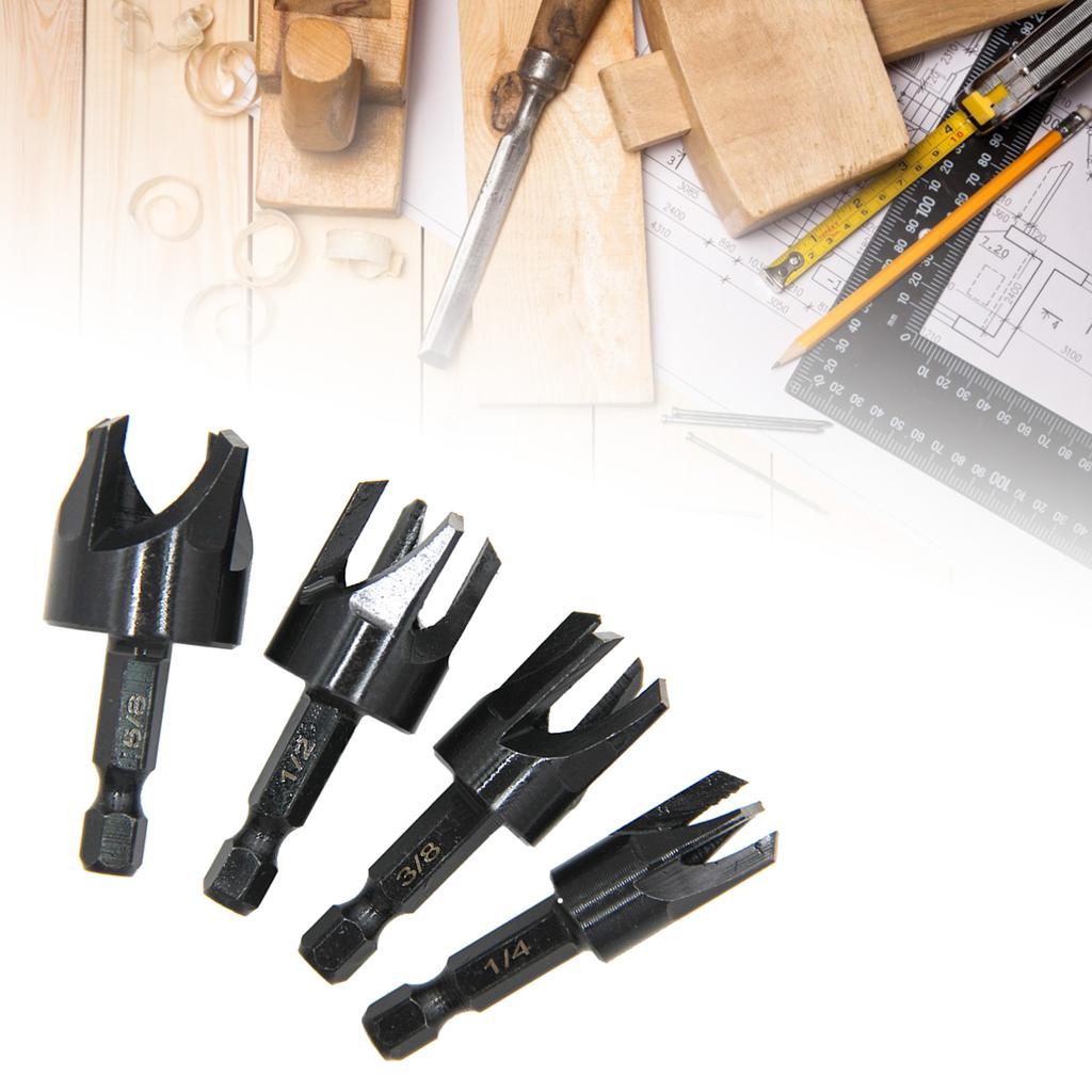 4Pieces Inch Hexagonal Shank Carbon Steel Hex Countersink Set for Wood Metal Quick Change Drill Bit Extraction Tool