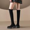Neue europäische und amerikanische kniehohe Stiefel mit dicker Sohle und rutschfester Gummisohle für Damen in Übergröße, Herbst und Winter, runde Spitze, mittelhoher Absatz