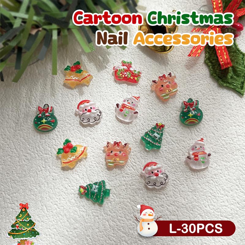 30 Pcs Cute Mini Resin Cartoon Christmas Decorations Flatback Ornament Jewelry Making Manicure Hairwear Accessories