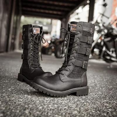 Scarpe da Uomo di Lusso Stivali da Motociclista alla Moda per Esterni Stringate Alte Stivali da Uomo Scarpe da Escursionismo Comode Stile Britannico Botas Hombre