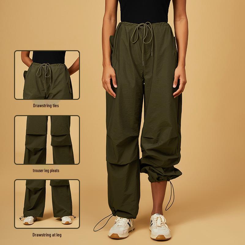 Women's Retro Cargo Slimming Windbreaker Pants for Autumn/Winter Running