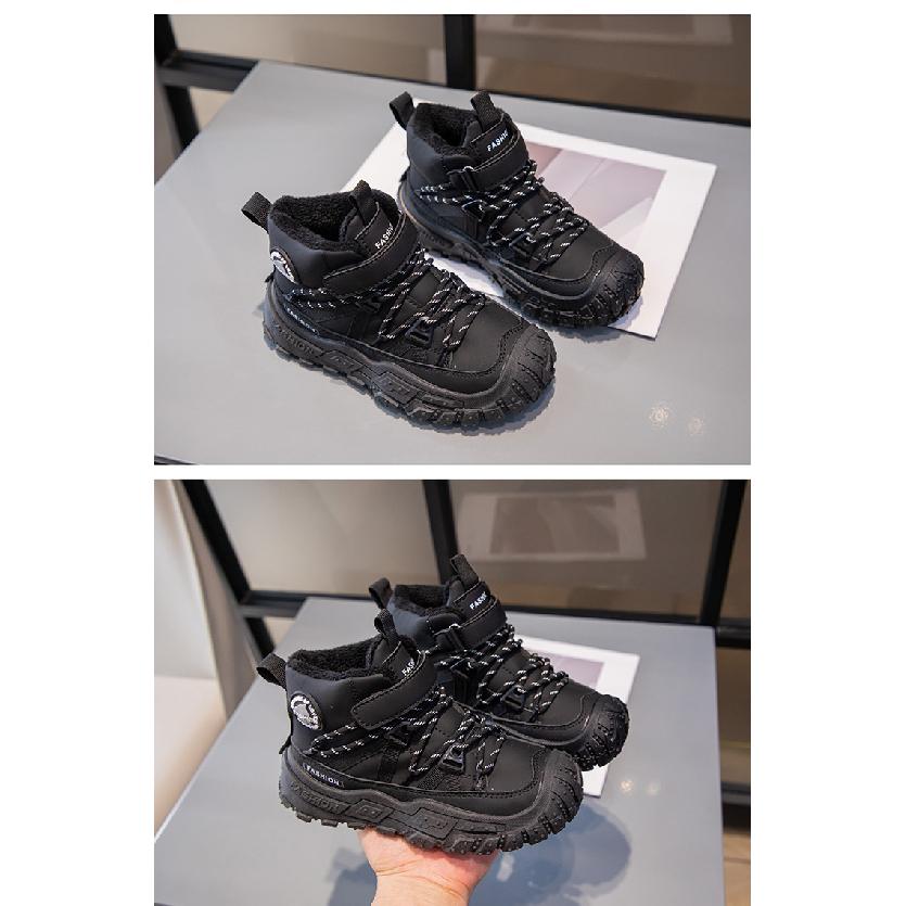 Children's Shoes with Fleece Lining, Mid-Top Sports Shoes, Winter New Style, Girls' Soft Sole, Double Cotton Casual Shoes, Boys' Running Shoes