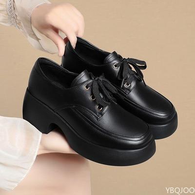 Luxury Women'S Leather Shoes Fashion Thick Soled Lace Up Loafers Middle Elderly Lazy Shoes Casual Lightweight Ladies Shoe