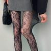 Women Sexy Brown Hollow Out Mesh Thigh High Socks Lolita Long Socks New Floral Pattern Coffee Fishnet Stockings with Suspender