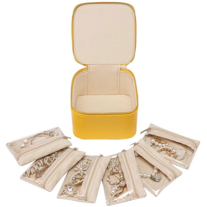 Portable Jewelry Box with 6 Compartments Compact Jewellery Storage Case Jewelry Holder Stylish Valentines Day Gift