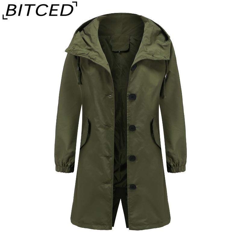 BITCED Autumn/Winter Water-Repellent Hooded Trench Coat Women's Casual Long Coat Loose Fit Plus Size Outdoor Rainwear