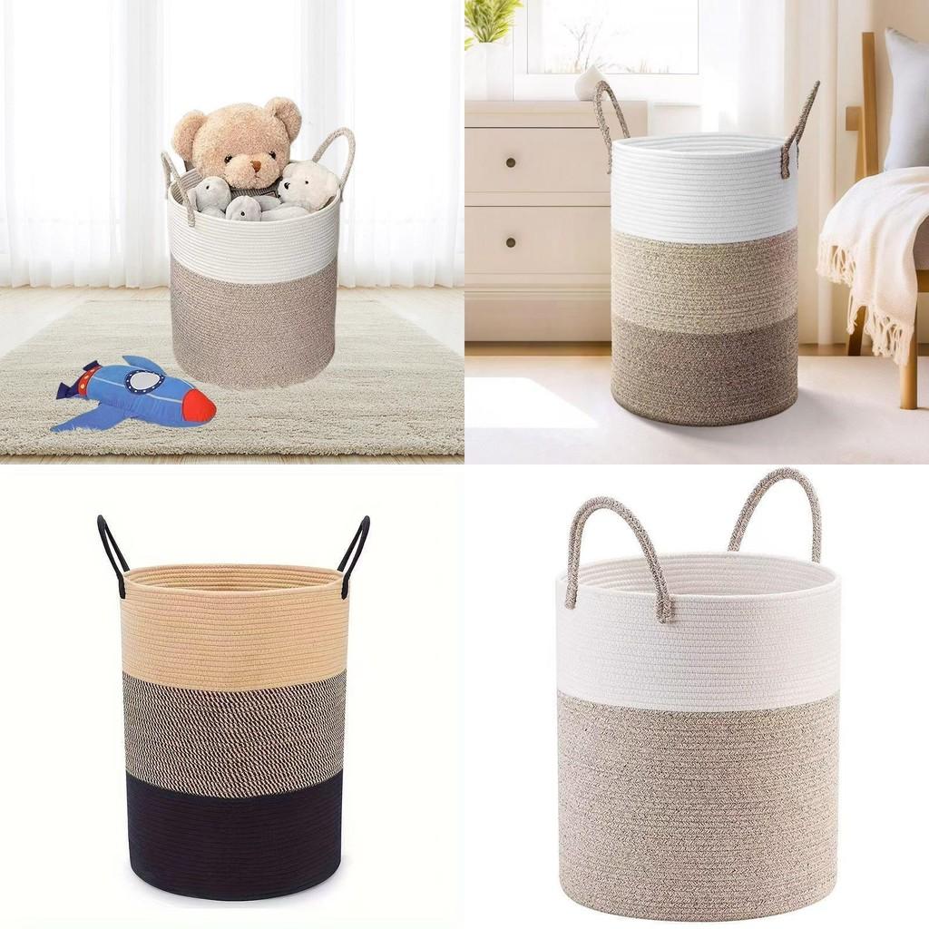 Rope Woven Cotton Storage Basket With Handles For Dirty Clothes Storage Home Use