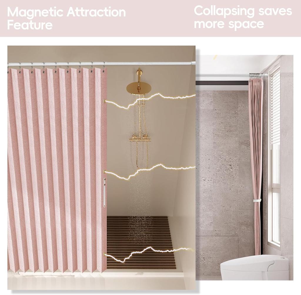 Magnetisch Vouwbaar Douchegordijn Waterdicht & Ruimtebesparend Ontwerp Met Haken Dikke Stof In 6 Kleuren Voor Moderne Badkamer Decor