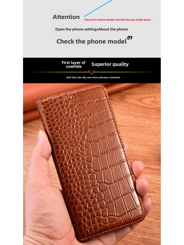 Pokrowiec z klapką z prawdziwej skóry dla Apple iPhone 15 Pro, 14 Plus, 13 Pro Max i 12 Mini.