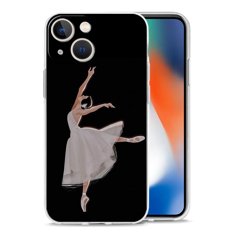 Simple Swan Dance Ballet Luxury Phone Case For iPhone 15 16 14 13 12 11 Pro Max XS X XR SE 7 8 Plus TPU Clear Lens Protect Cover