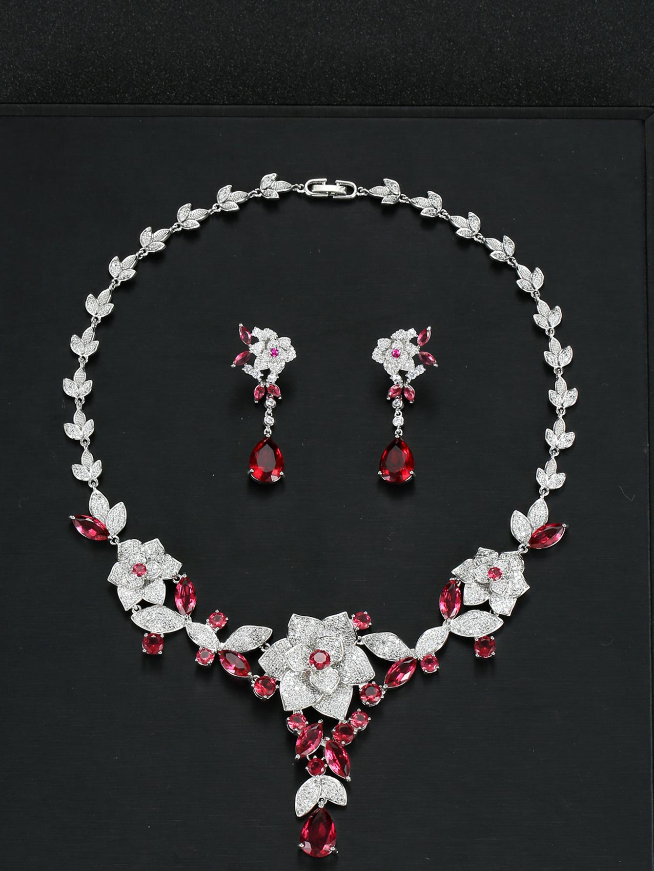 

Роскошный свадебный комплект из циркона с камелиями, ожерелье и серьги, для гала-вечернего свадебного платья, высококачественная бижутерия для женщин розы красного