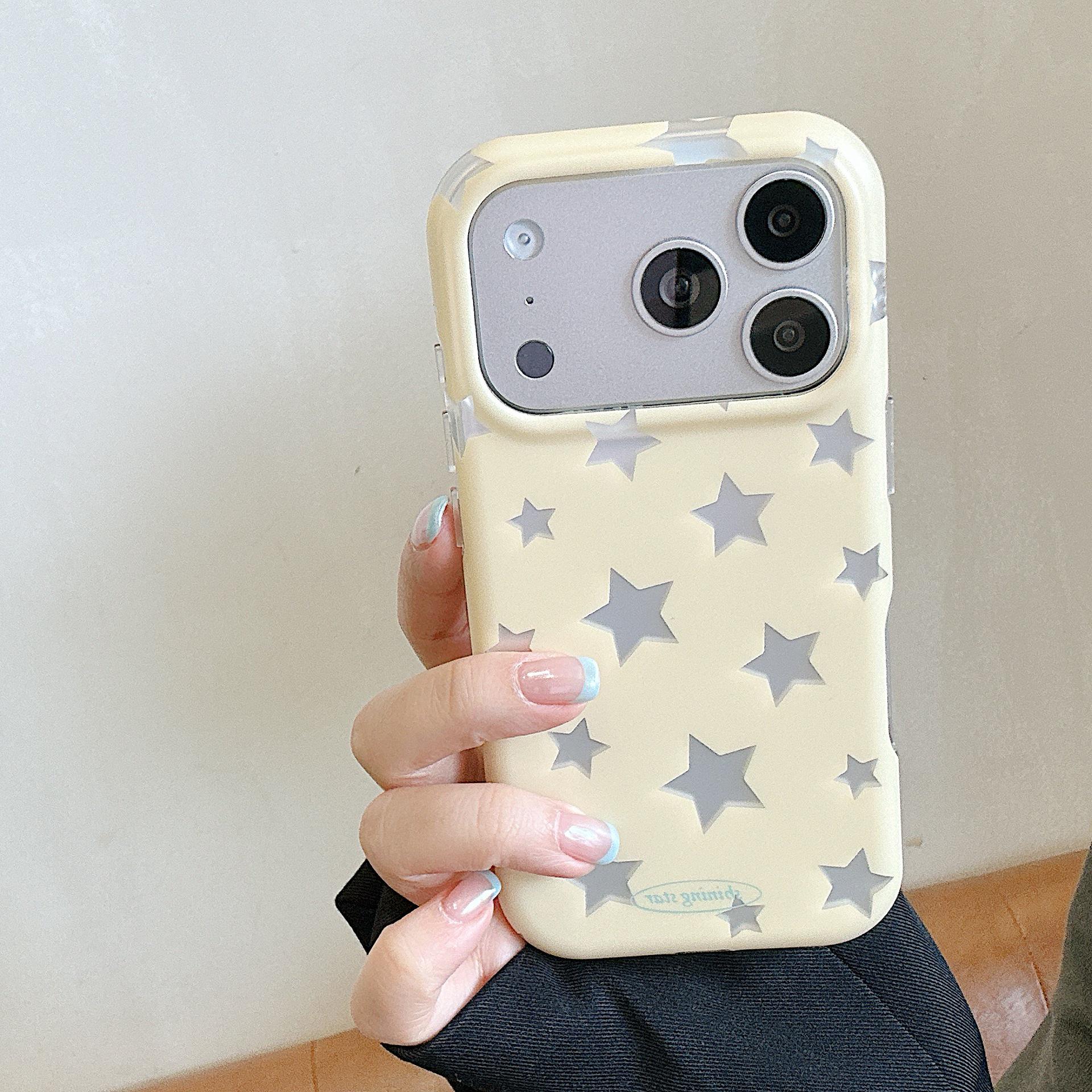 

Korean Style Solid Color Star Phone Case for iPhone 16, 17, 17 Pro Max, 15 Girly 16