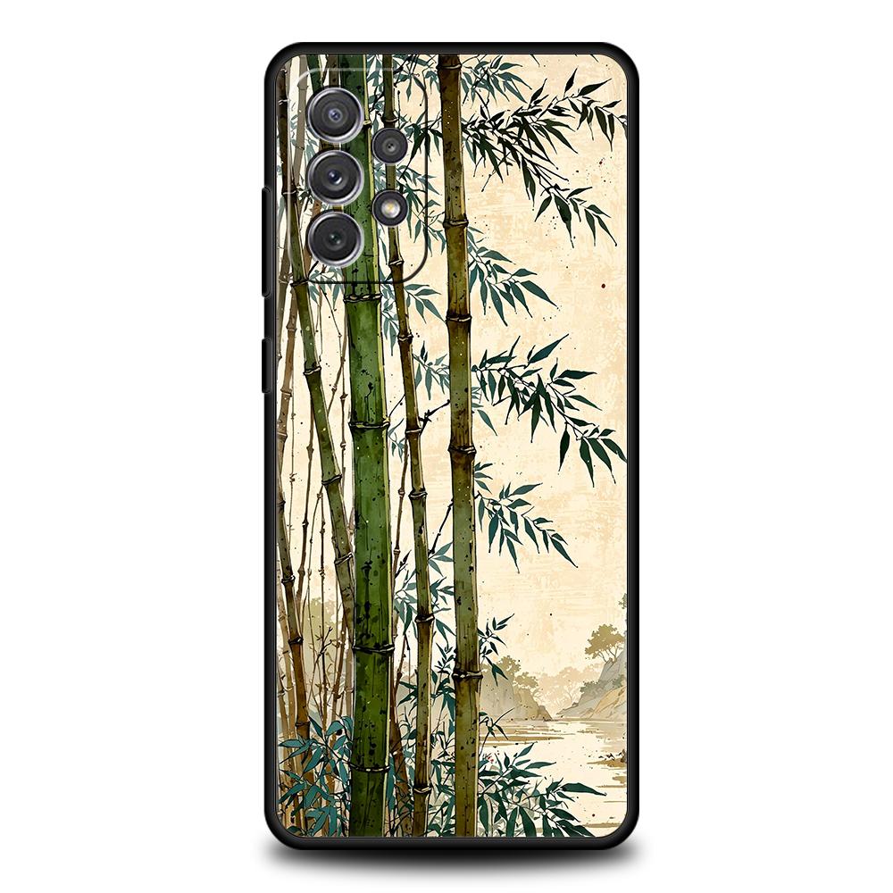 Phone Case for Samsung Galaxy A55 A53 A52 A52S A51 A41 A35 A32 A25 A23 A15 A71 Soft TPU Style Butterfly Green Bamboo Creative