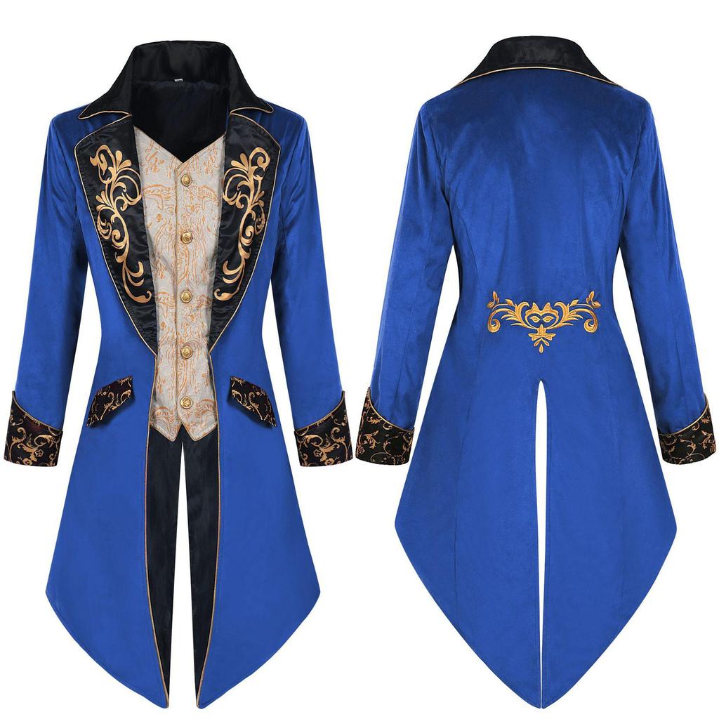 European & American Men's Steampunk Medieval Frock Coat for Cosplay & Stage Performance