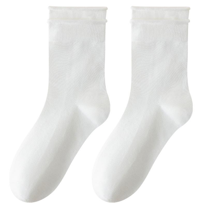Women's Autumn/Winter Over-the-Knee Ruffle Socks - Boneless, Solid Color, Anti-Pilling, Postpartum-Friendly, Versatile Student Socks.