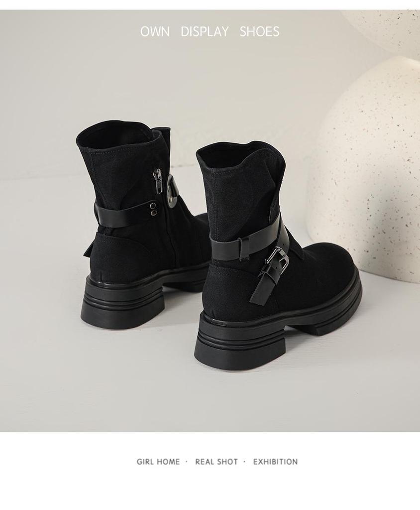 Women's Vintage Round Toe Leather Ankle Boots - Thick Sole, Chunky Heel, Short Tube for Autumn/Winter