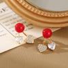 Stylish Red Heart Cubic Zirconia Earrings: Front & Back Wear, Luxurious Korean Style, Versatile Micro-Paved Studs for Commuting