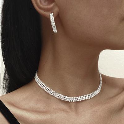 Personalisiertes Volldiamant-Zirkon-Set, Halsketten-Ohrringe-Zweiteiler-Set, Vielseitige Frau