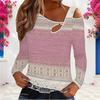 Women Plus Size Asymmetric Cutout Neck Cold Shoulder Long Sleeve Blue Printed Fitted Top