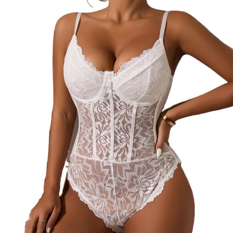 Color Underwire Lace Elegant Solid Bodysuit Sexy Slimming And Supportive