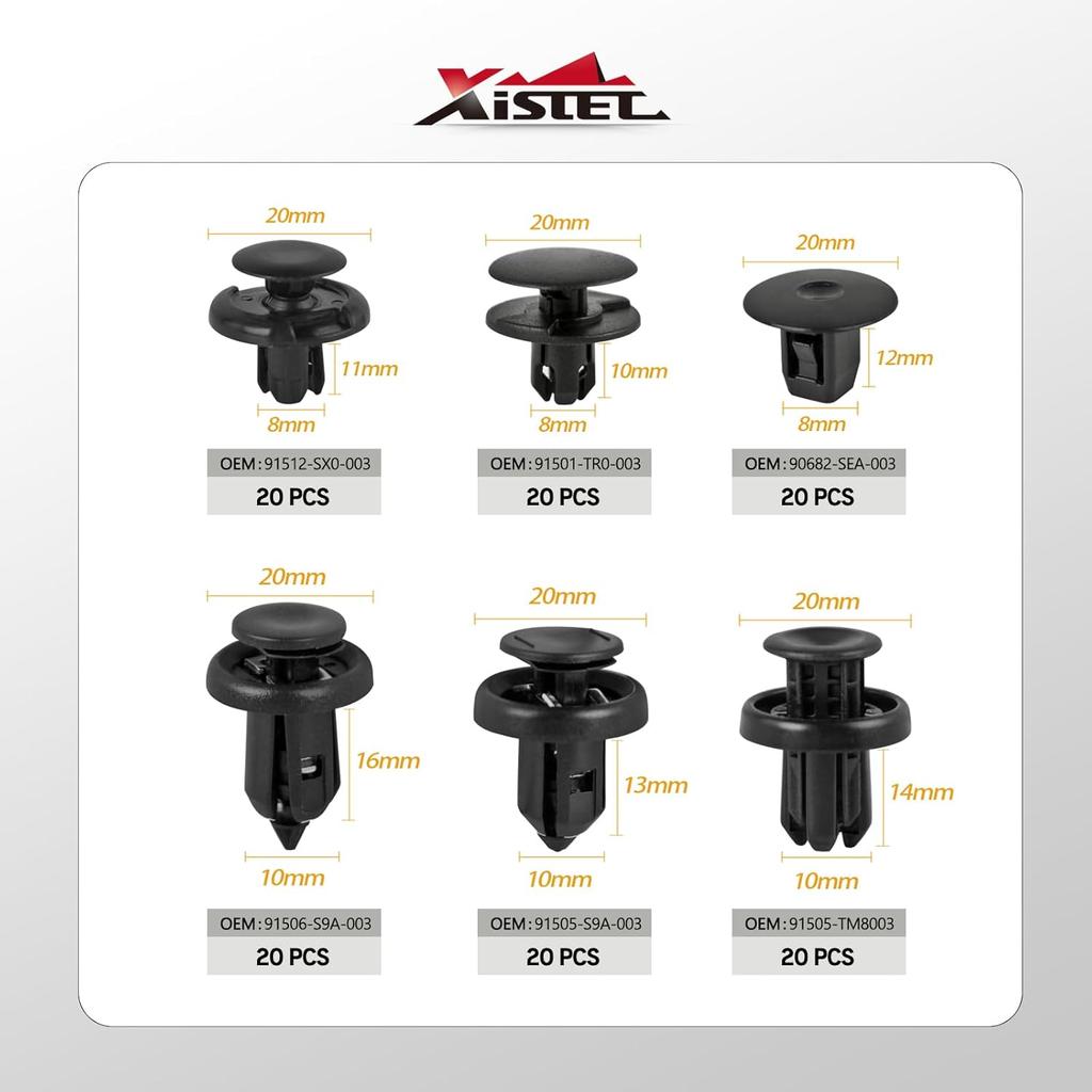 Xislet 6 In 1 Fender Liner Retainer Clips 90682-SEA-003, Front Bumper Fastener 91512-SX0-003, Push-Type Plastic Rivet 91505-S9A-003, Compatible With