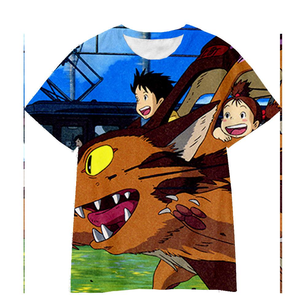 3D Hayao Miyazaki Cartoon Totoro Pattern Printed Casual Short Sleeved Children's Boy T-shirts - Soft Medium Stretch Fabric Summer Relaxed Fit Clothing