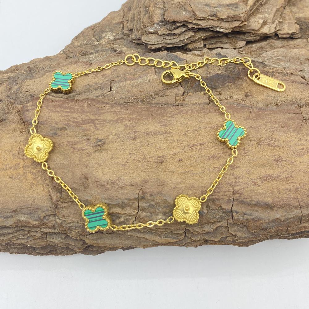 

Браслет 9 мм в виде цветка с четырьмя лепестками, браслет из титановой стали, не тускнеющий, женский браслет с четырехлистным клевером