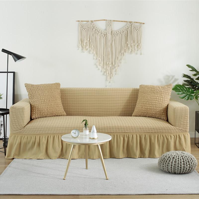 Solid Color Non-Slip Dust-Proof All-Inclusive Sofa Cover Nordic Ruffled Skirt Stretch Sofa Slipcover Full Covered