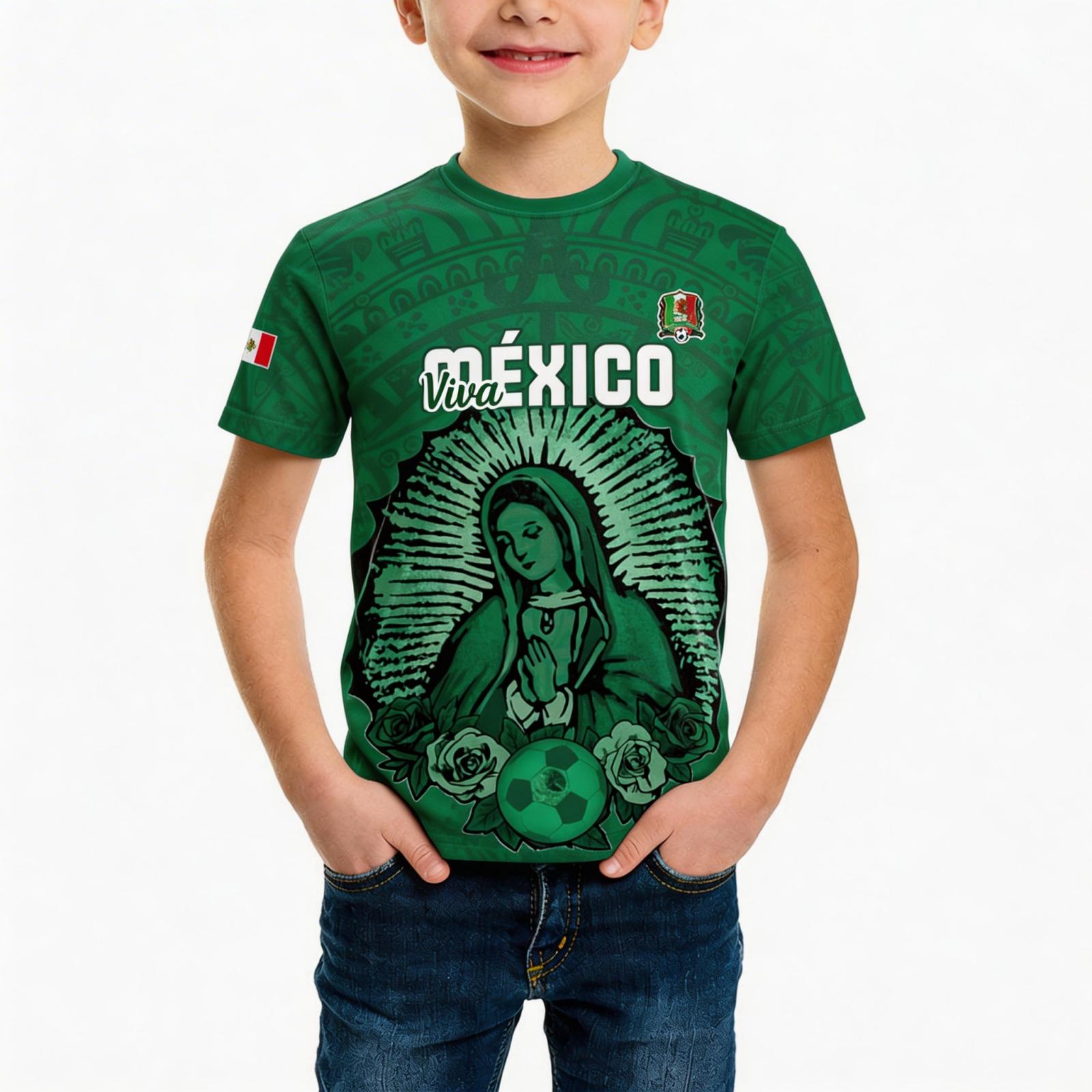 Kids Mexico Theme Soccer Short Sleeve Print Sportswear for Boys Girls 130