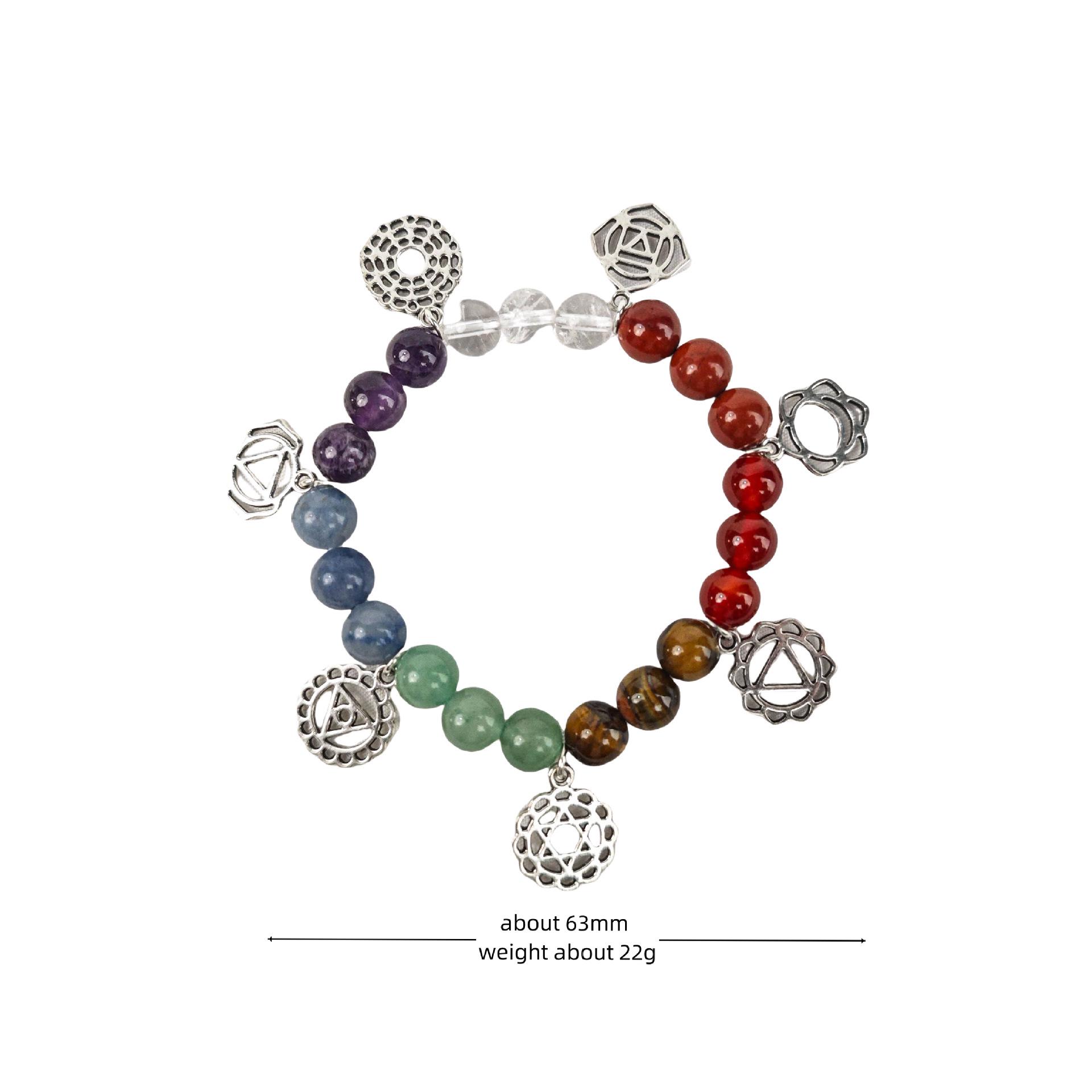 Silver-Plated Natural Crystal Gemstone Seven-Color Beaded Bracelet - European & American Popular Birthday Gift.