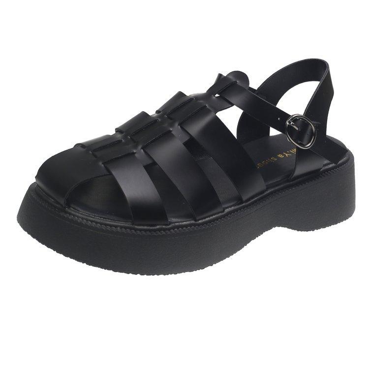 Roman bag head sandals women's outer wear spring 2025 new British style casual muffin thick-soled Roman pig cage shoes