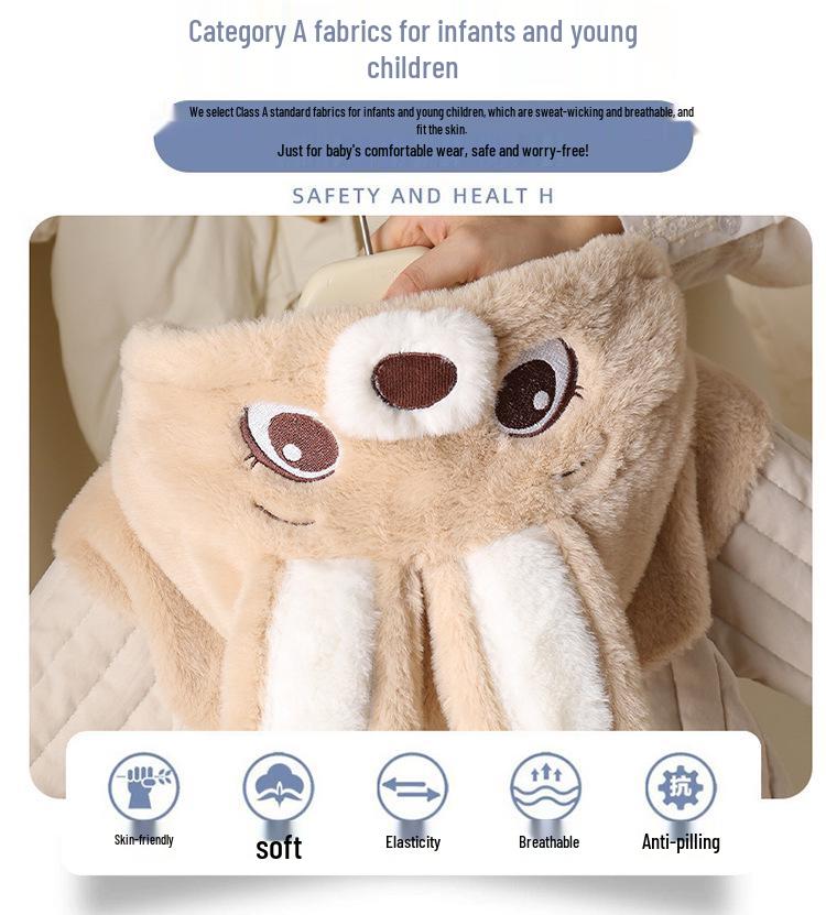 Children's Winter Hooded Rabbit Fleece Onesie - Thick Outdoor Baby Suit