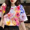 Women's clothing floral pattern T-shirt top printed T-shirt short sleeved casual streetwear women's oversized T-shirt