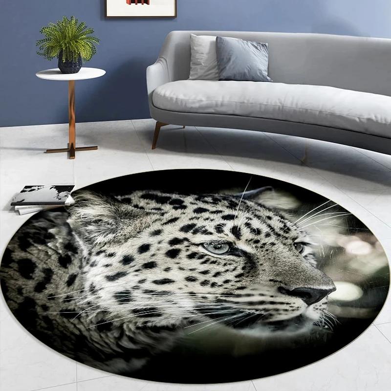 Leopard Tier Runder Teppich Wohnzimmer Kreis Teppich Haus Schlafzimmer Nachttisch Fußmatte Tierwelt Stuhlmatten Raumeingang Türvorleger