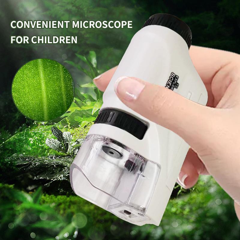 Mini Pocket Microscope Kit 60 To120x Portable Laboratory Microscope with LED Light for Kids Science Experiment Utensils