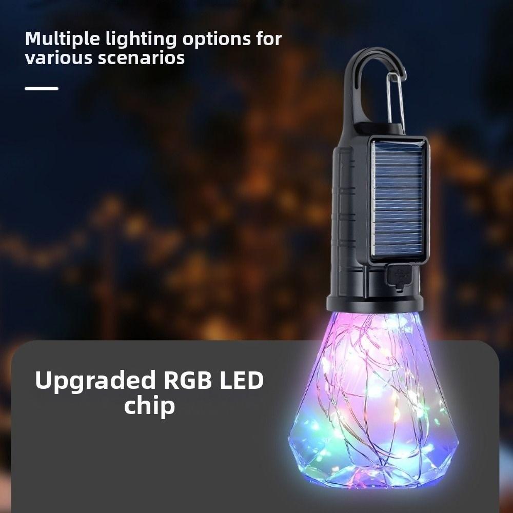 Emergency Light Waterproof LED Camping Light Dimmable Retro Colorful Atmosphere Lamp Portable with Hook Solar Tent Light Fishing