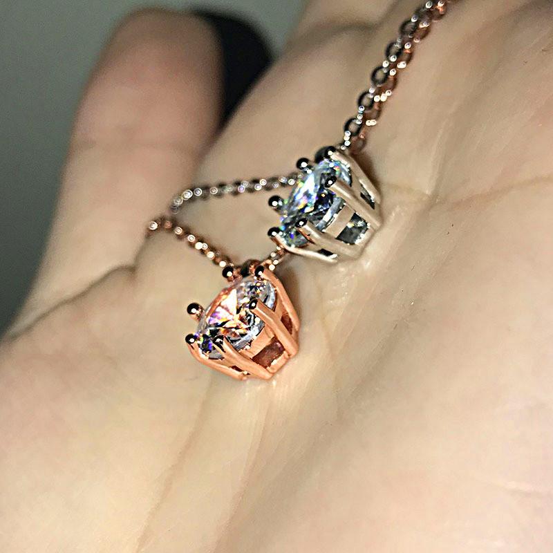 Huitan Simple Classic Six Prong Solitaire Pendant Necklaces Women  Color/Rose Gold Color Shiny CZ Anniversary Gift Jewelry