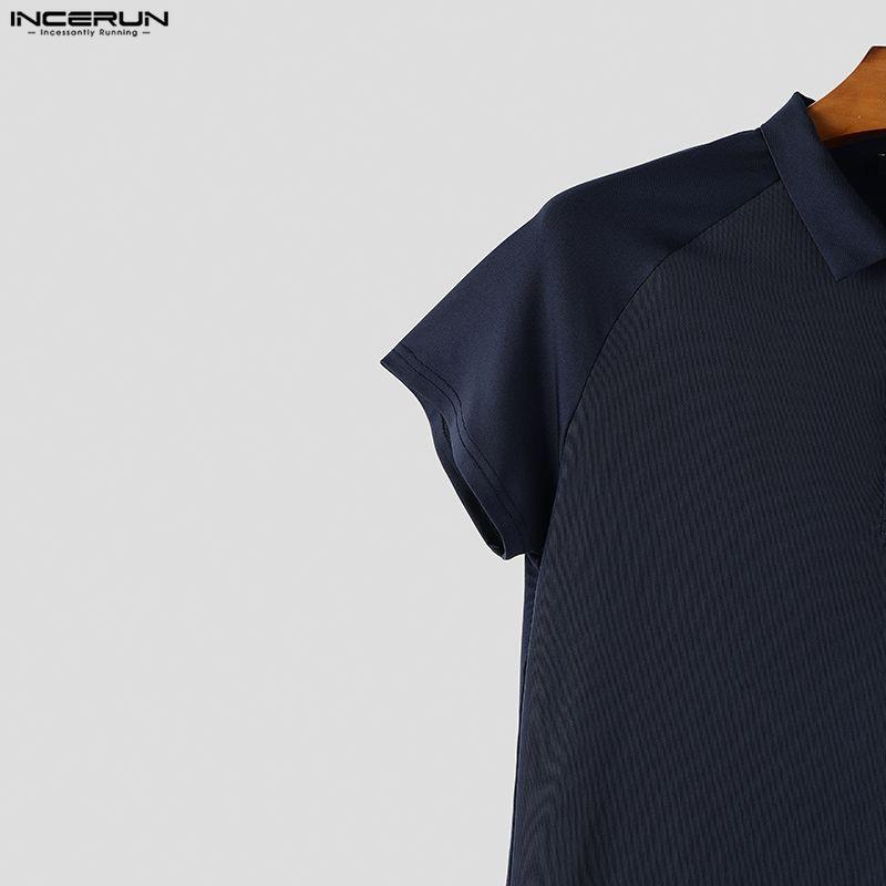 INCERUN T-shirt e Top da Uomo con Scollo a Revers, Manica Corta, Rete Trasparente, Patchwork