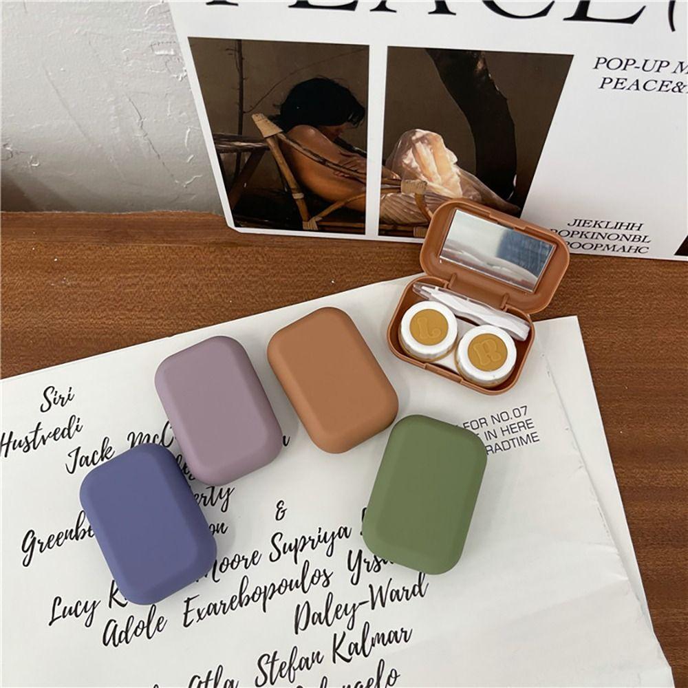 

Сплошная цветная коробка для контактных линз, матовая текстура, контейнер для ухода за глазами, милый футляр для линз с бантиком