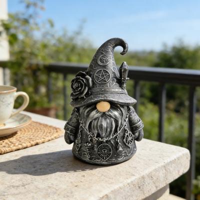Gothic Wizard Gnome Figurine Halloween Mini Resin Gnome Statue Collectible Tabletop Dwarf Ornament for Indoor Table Shelf Tiered Tray