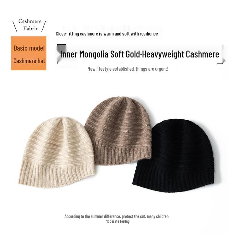 Women's Classic Striped Knit Hat - Warm, Ear-Protective, Solid Color Fashion for Autumn & Winter